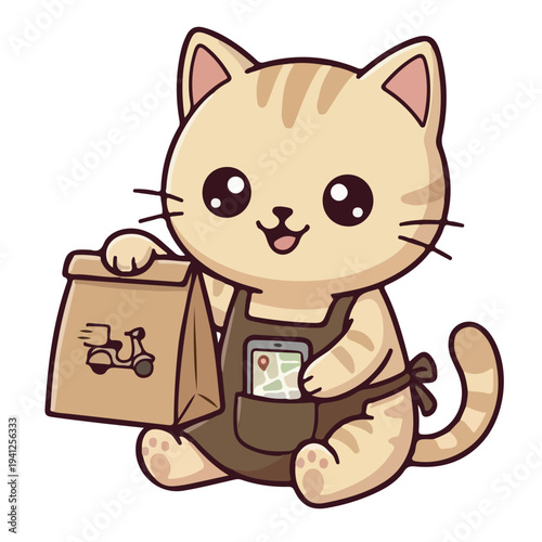 Cute Cat Delivering Food in a Bag