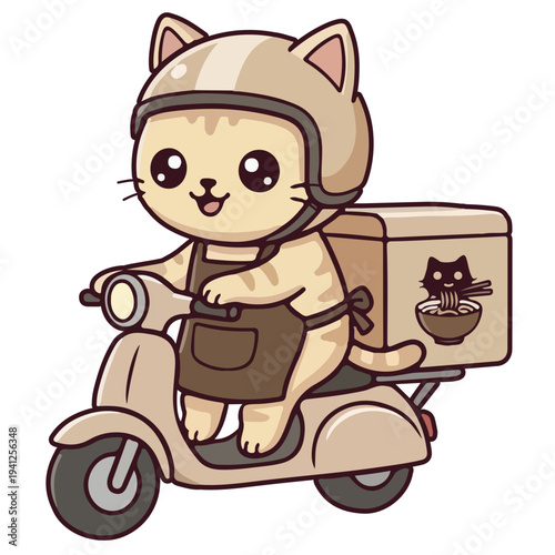 Cat Delivering Food on a Scooter