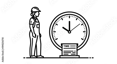 Construction Worker Clocking In Time Card at Big Clock