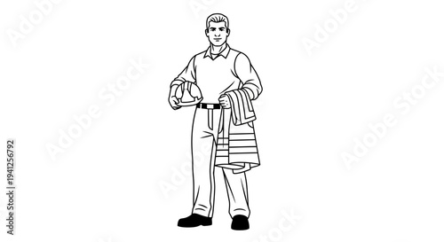 Construction Worker Holding Hard Hat and Towel