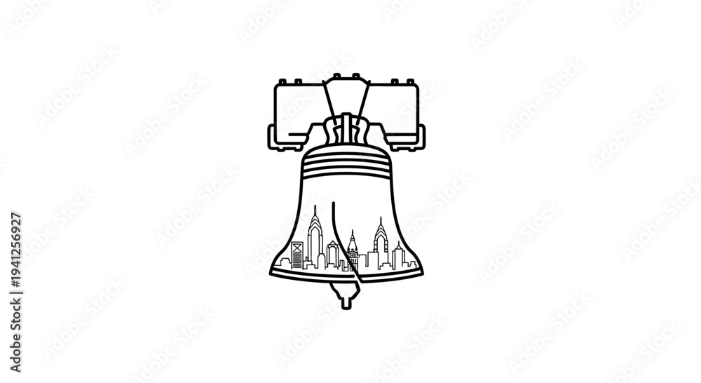 Obraz premium Liberty Bell with City Skyline Inside, Iconic Symbol of Freedom and American Heritage