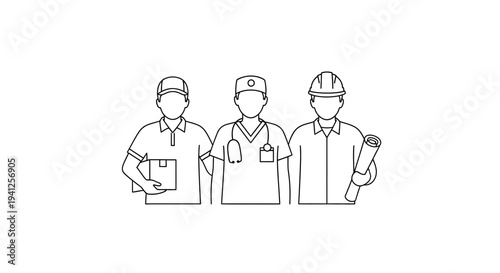 Diverse Professions Team Icon Set: Doctor, Delivery Person, Engineer