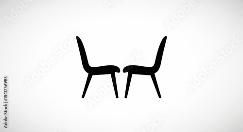 Minimalist Black Chairs Facing Each Other on White Background, Concept of Conversation