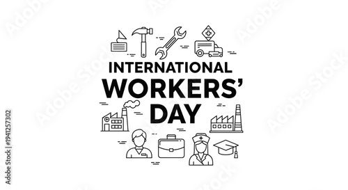 International Workers' Day Celebration with Industry and Profession Icons