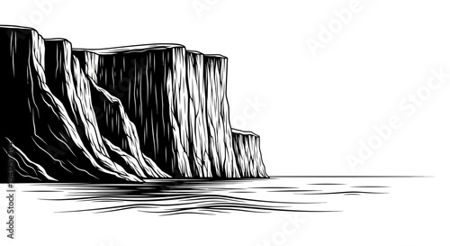 Dramatic Black and White Cliff Face Overlooking Calm Water