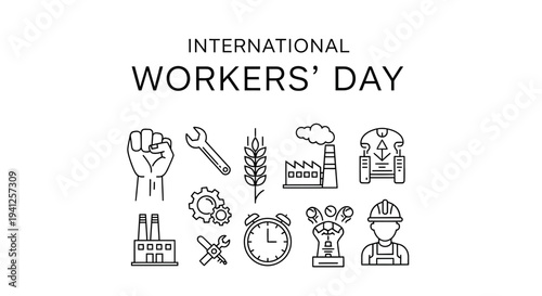International Workers Day Vector Icons: Labor, Industry, Celebration