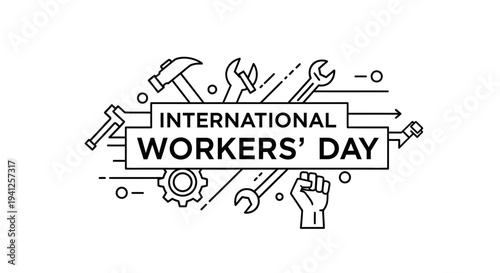 International Workers' Day Vector Illustration with Tools and Fist