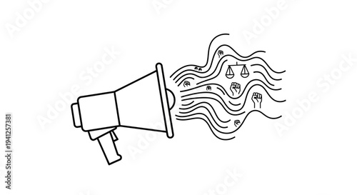 Megaphone Speaker Broadcasting Justice and Human Rights Symbols