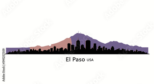El Paso Skyline Silhouette with Franklin Mountains and Cityscape