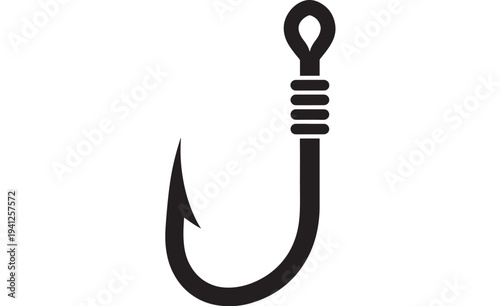 Hook fishing sharp barb and eyelet for bait attachment with coiled line detail featuring tackle, sport, leisure with recreation and equipment