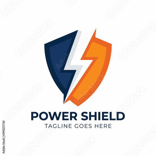 Free Download The image depicts a contemporary power shield logo featuring striking colors representing security and energy, perfect for tech or utility companies focused on power solutions. - GFXLoad