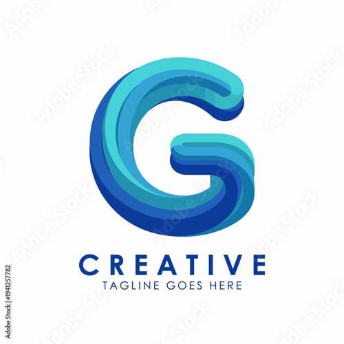 This logo showcases a creatively designed letter 'G' in a dimensional style with gradient blues, reflecting innovation and a modern approach to branding.