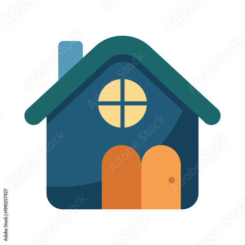 This charming house illustration uses vibrant colors to convey warmth and comfort, ideal for real estate or home services seeking to attract potential buyers with an inviting design.