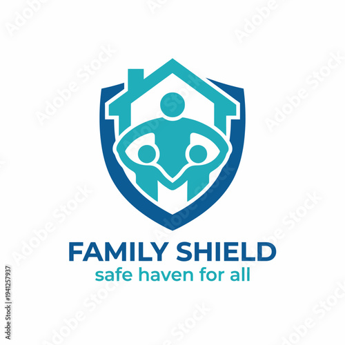This family-oriented logo symbolizes protection and trust, featuring family figures within a shield, emphasizing the message of safety and togetherness in a caring manner.
