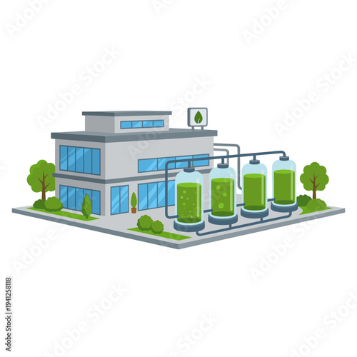 Renewable Energy Technology Elements Set with Geothermal, Hydrogen, Tidal, Wave and Algae Biofuel Illustration