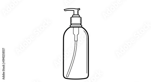 Clear Dispenser Bottle with Pump, Line Art Illustration