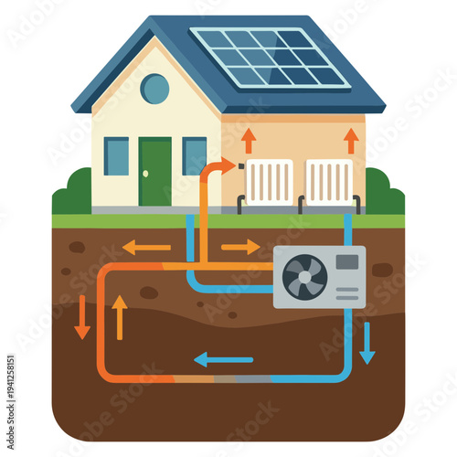 Renewable Energy Technology Elements Set with Geothermal, Hydrogen, Tidal, Wave and Algae Biofuel Illustration