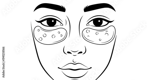 Close-up of a woman's face with under-eye patches, skincare routine, beauty treatment, self-care concept