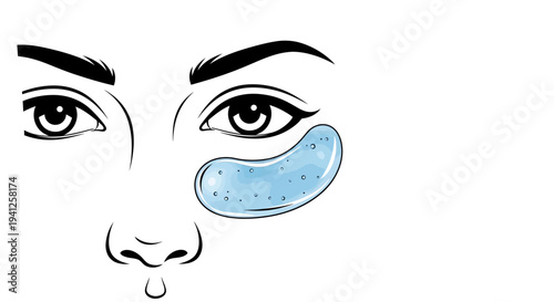 Close-up of a woman's eye with a blue under-eye patch for skincare and beauty