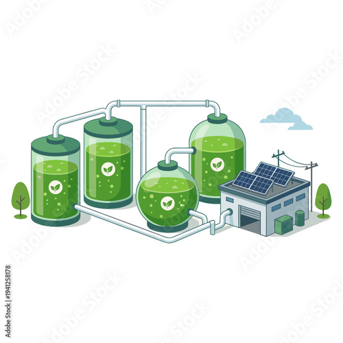 Renewable Energy Technology Elements Set with Geothermal, Hydrogen, Tidal, Wave and Algae Biofuel Illustration