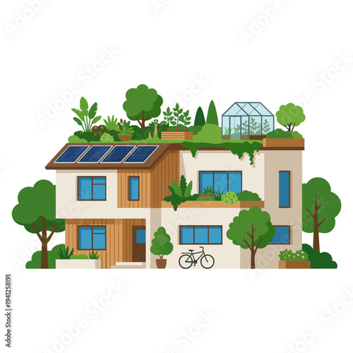 Renewable Energy Technology Elements Set with Geothermal, Hydrogen, Tidal, Wave and Algae Biofuel Illustration