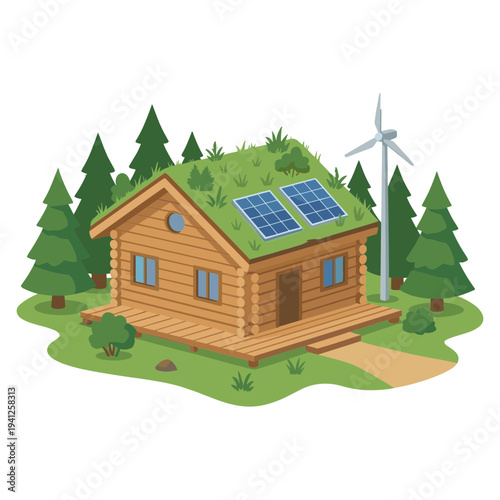 Renewable Energy Technology Elements Set with Geothermal, Hydrogen, Tidal, Wave and Algae Biofuel Illustration