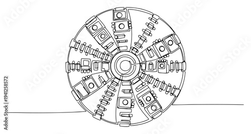 Industrial tunnel boring machine cutter head for underground drilling in continuous line art style