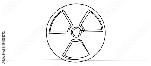 Radioactive hazard warning symbol icon in minimalist continuous line art style