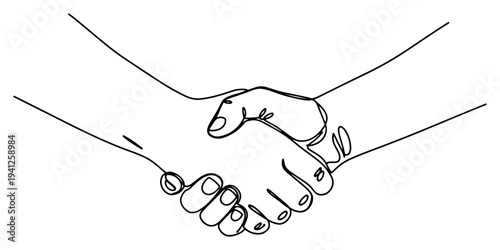 Two hands shaking in agreement gesture in continuous line art style
