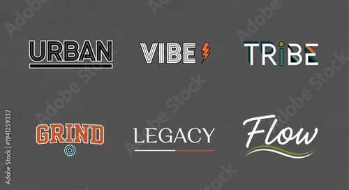 Collection of Urban-Inspired Word Art Designs for Modern Branding.