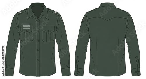 Olive Green Long Sleeve Shirt Front and Back View.