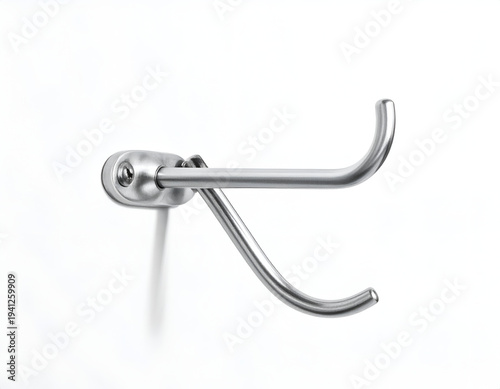 Sleek, modern, double-hook metal rack mounted on a white wall
