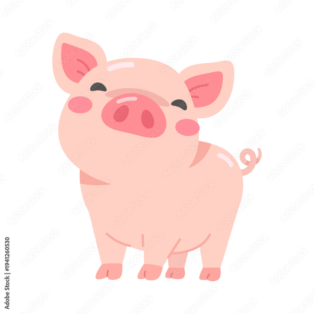 Fototapeta premium Delightful Piglet Portrait A Cute, Animated Pink Pig with Cheerful Expression