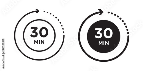30 minutes icon for web, design. Linear illustrations, editable strokes