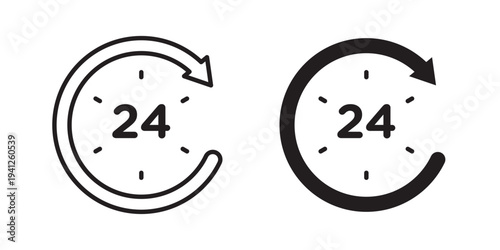 24 Hrs icon for web, design. Linear illustrations, editable strokes