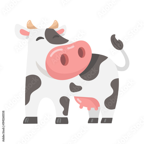 Adorable Holstein Cow Cartoon Character Smiling on White Background for Children