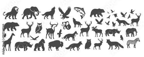 Wild Animal Silhouettes Vector Collection - Mammals, Birds and Marine Life
