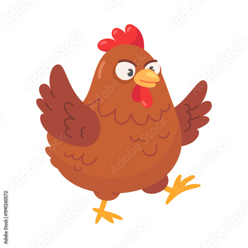 Cartoon Angry Chicken Strutting With Attitude, Showing Displeasure and Determination