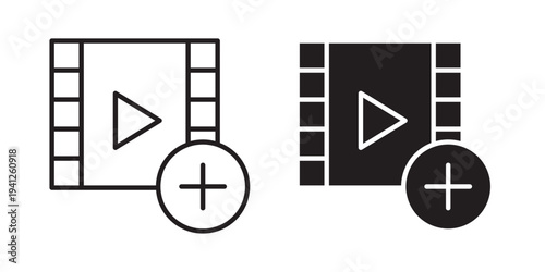 Add video icon for web, design. Linear illustrations, editable strokes