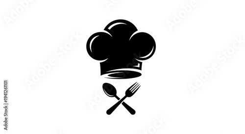 Chef Hat with Crossed Spoon and Fork Icon - Culinary Symbol