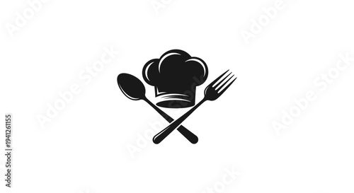 Chef Hat with Crossed Spoon and Fork Icon, Culinary Symbol, Restaurant Logo Element