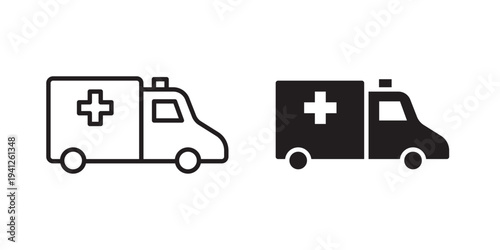 Ambulance icon for web, design. Linear illustrations, editable strokes