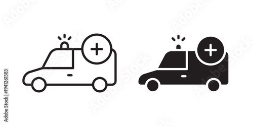 Ambulance icon for web, design. Linear illustrations, editable strokes