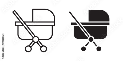 Baby carriage icon for web, design. Linear illustrations, editable strokes