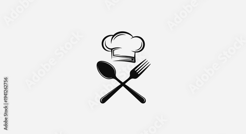 Chef Hat and Crossed Utensils Logo: Culinary Icon for Restaurants, Cooking, and Food Businesses
