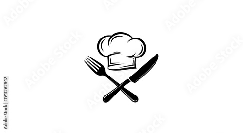 Chef Hat Crossed With Fork and Knife Icon, Culinary Symbol