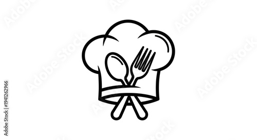 Chef Hat Icon with Crossed Spoon and Fork, Culinary Symbol, Restaurant Logo Element