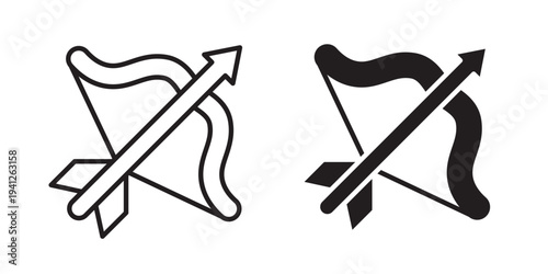 Bow arrow icon for web, design. Linear illustrations, editable strokes