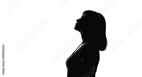 Striking high-contrast profile of a woman in silhouette, gazing upwards into a bright space, evoking feelings of reflection, optimism, and quiet determination
