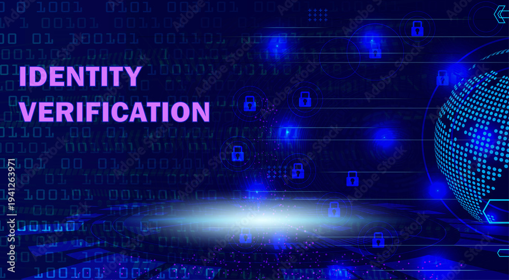 Obraz premium Identity verification security background blue digital illustration for cyber protection web banner
